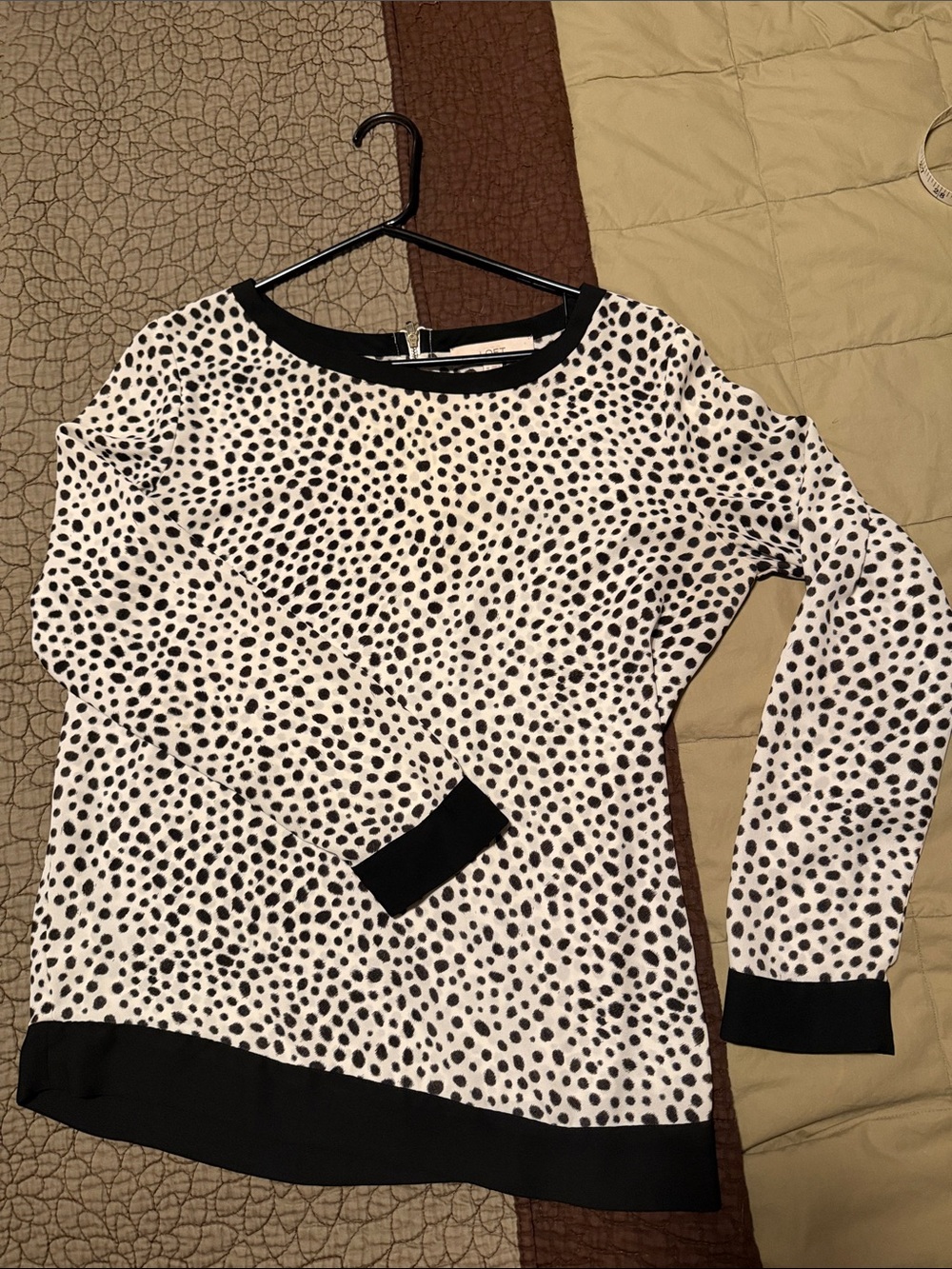 Women’s Black & White Dot Ann Taylor LOFT Long-Sleeve Blouse